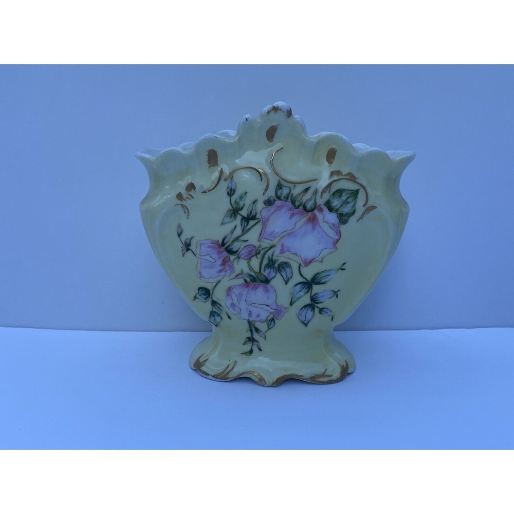 D&C Limoges France Vase/Jardine Handpainted Porcelain Vase Gold Accent Rose 1900